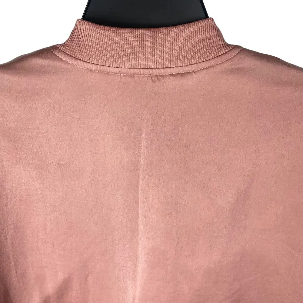 Love Tree Shiny Zip Up Bomber Jacket Pink Sheen Womens Size Large - Picture 15 of 15